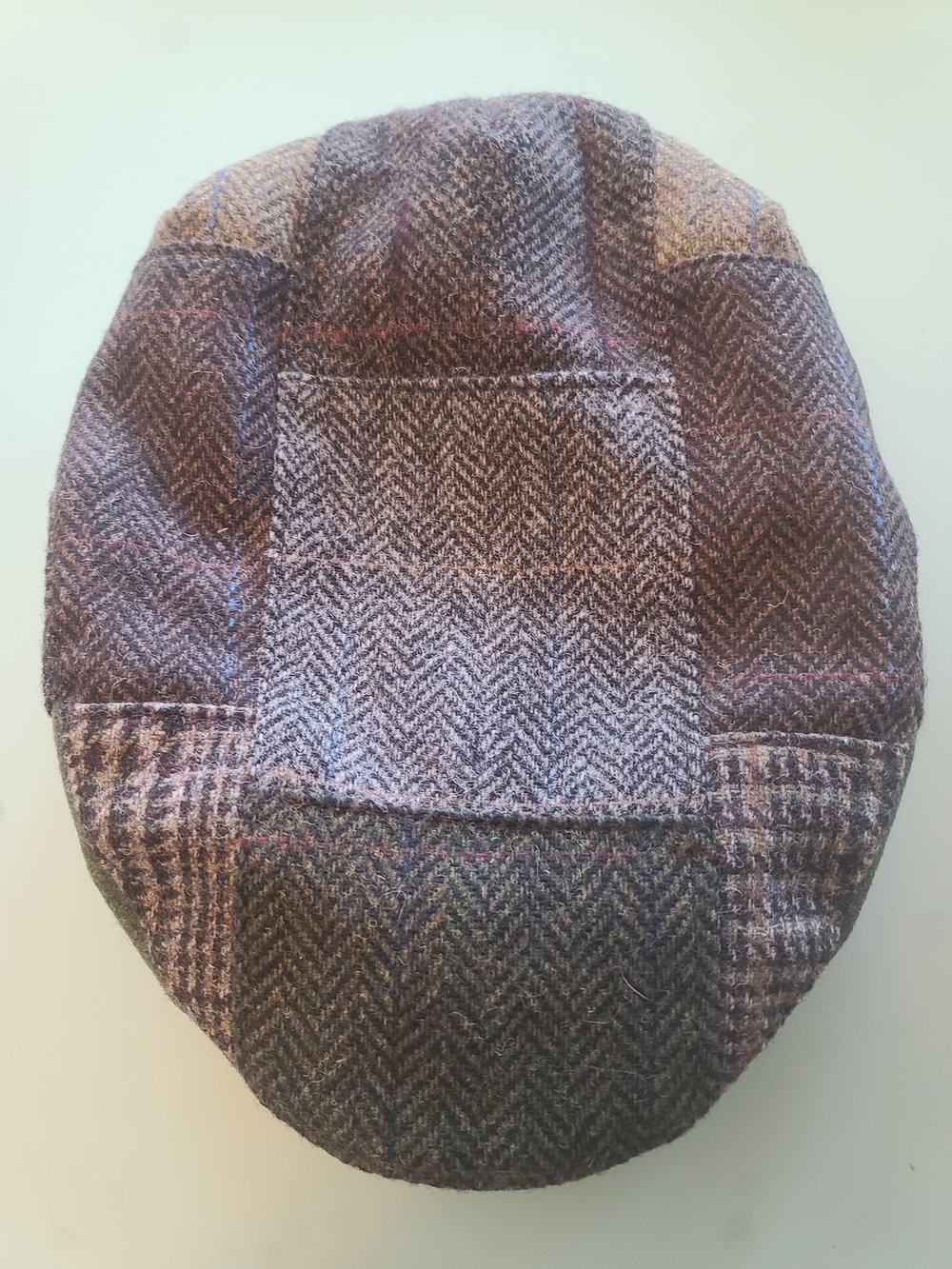 Wool Patchwork Flat Cap in Brown and Gray